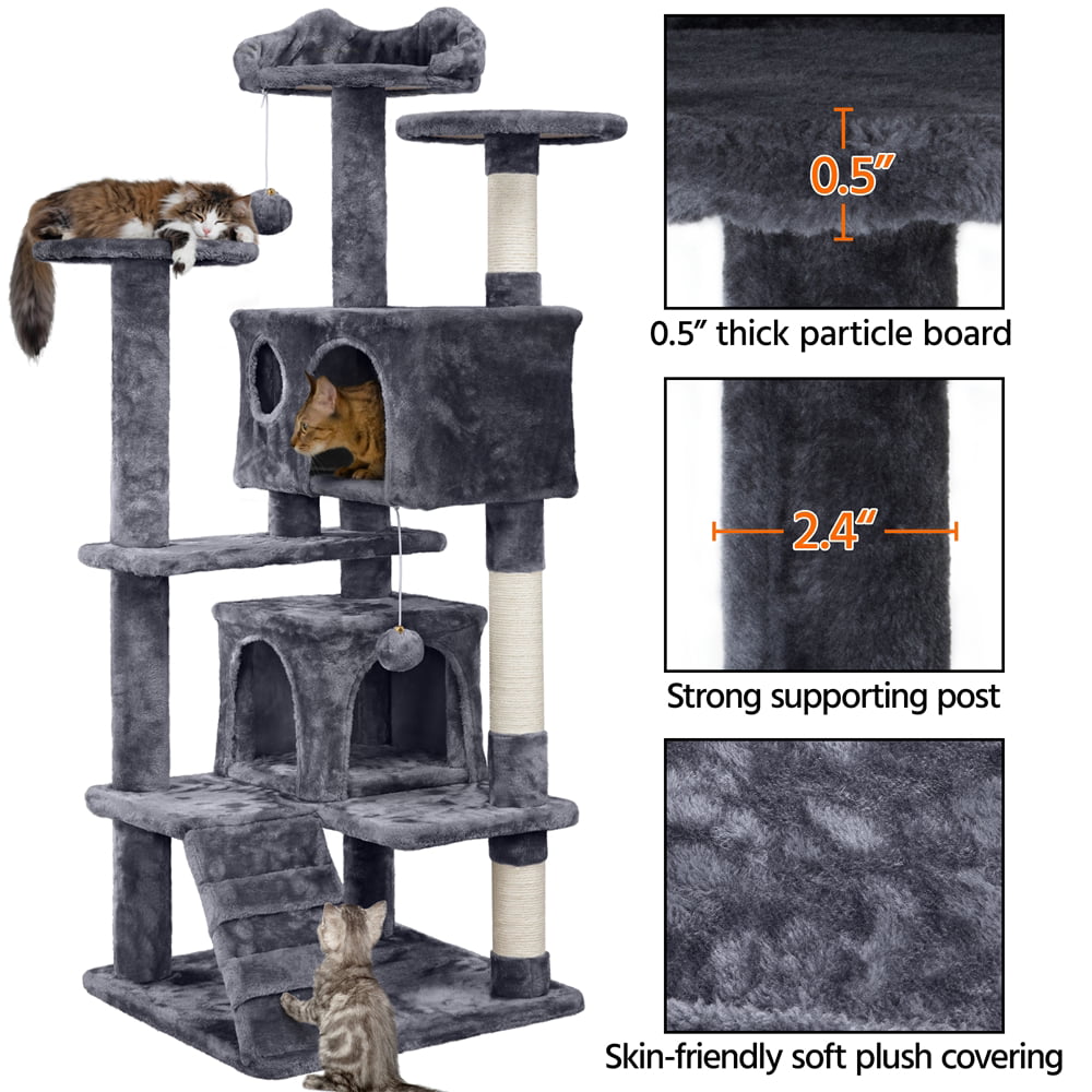 Topeakmart 54.5''H Cat Tree Tower Condo Scratching Post Tower， Dark Gray