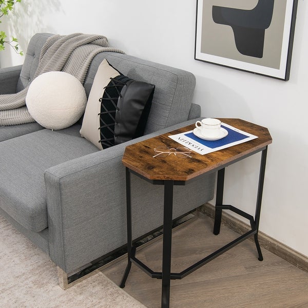 Narrow End Table Industrial Slim Sofa Side Table with Steel Frame