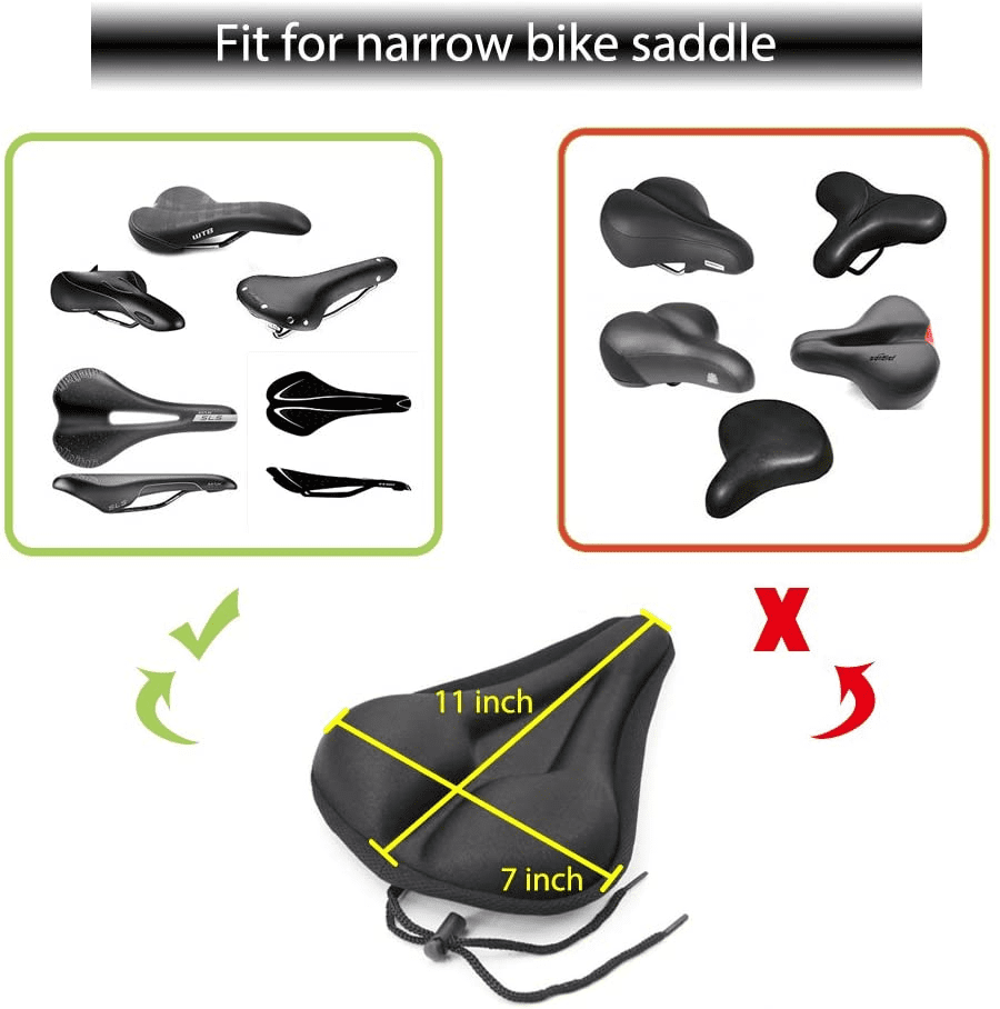 Bike Seat Cover Memory Foam Gel Bike Saddle Cushion， Extra Soft Narrow Bike Seat Cushion Cycling with Waterpoof Cover for Men and Women (11 inches x 7.35 inches) for mountain bike