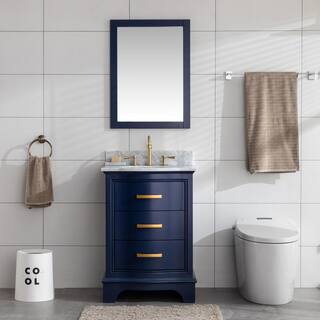 SUDIO Monroe 24 in. W x 22 in. D Bath Vanity in Navy Blue with Natural Marble Vanity Top in Carrara White with White Basin Monroe-24NB