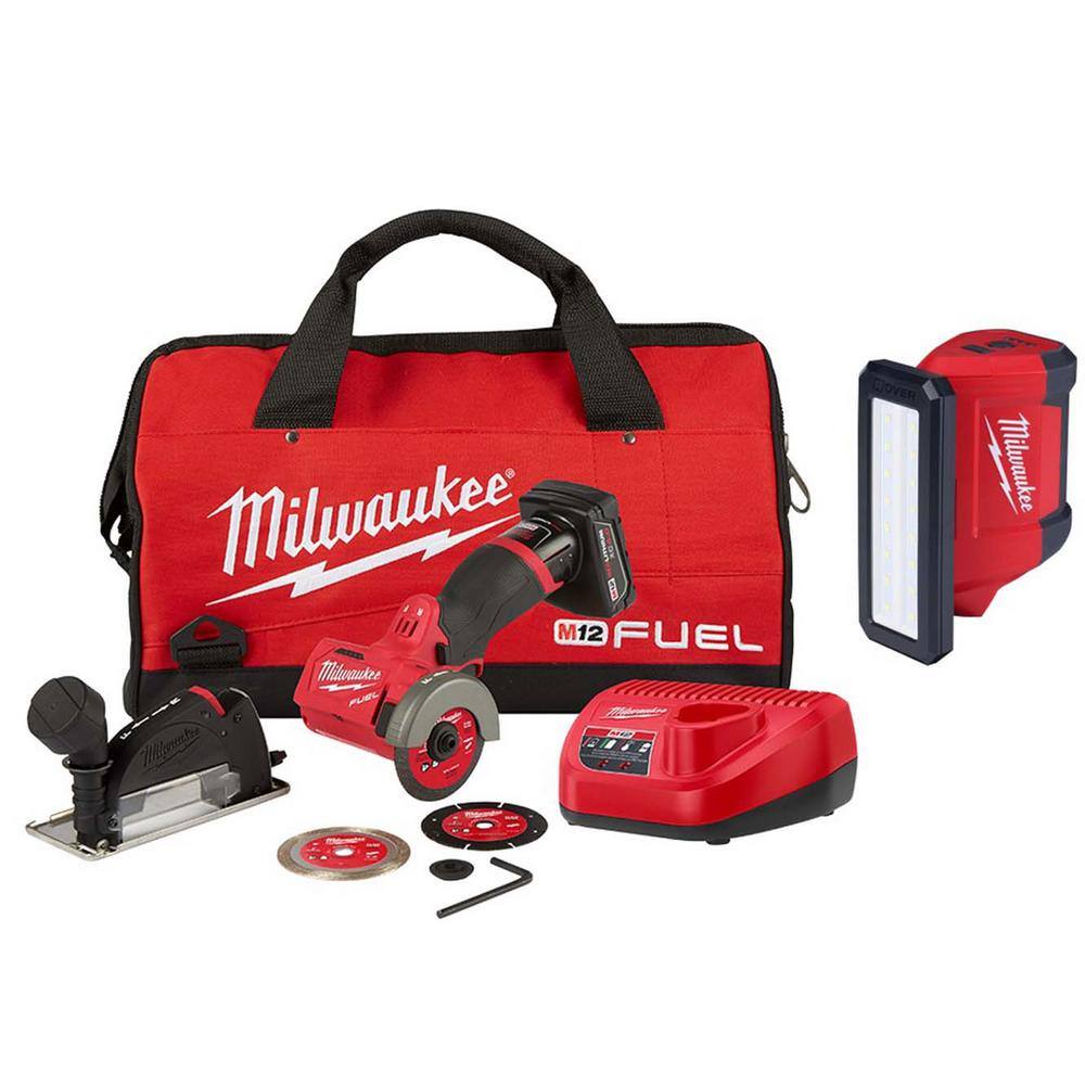 MW M12 FUEL 12-Volt 3 in. Lithium-Ion Brushless Cordless Cut Off Saw Kit with M12 ROVER Service Light 2522-21XC-2367-20