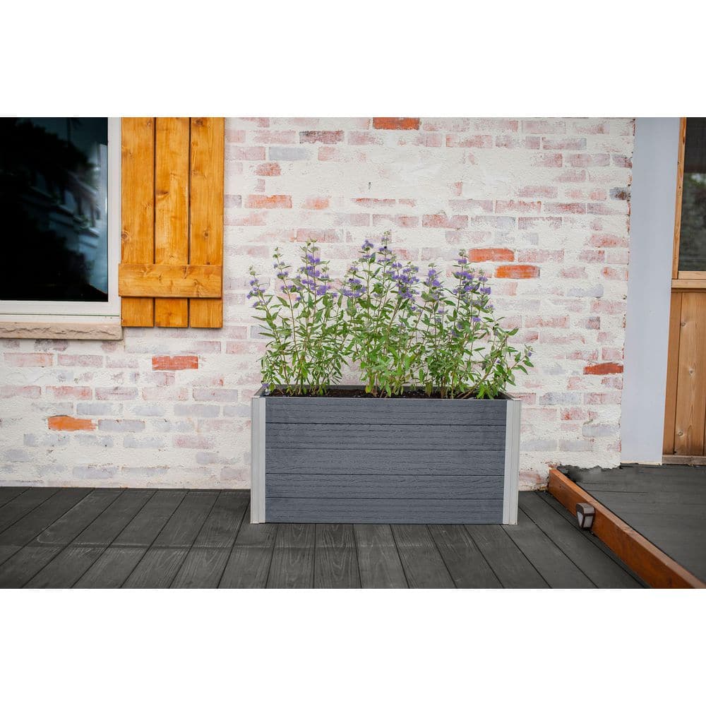 VITA Urbana 39quotL x 16quotW x 18quotH Small Vinyl Parklette Planter Slate Gray VT17612 VT17612