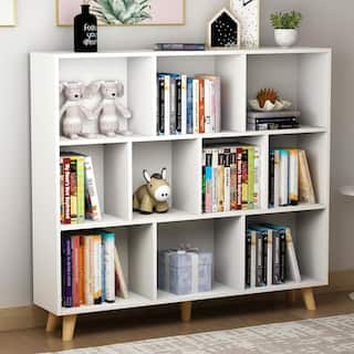 FUFUGAGA 42.1 in. H White Wooden 10-Shelf Freestanding Standard Bookcase Display Bookshelf KF21010001-120