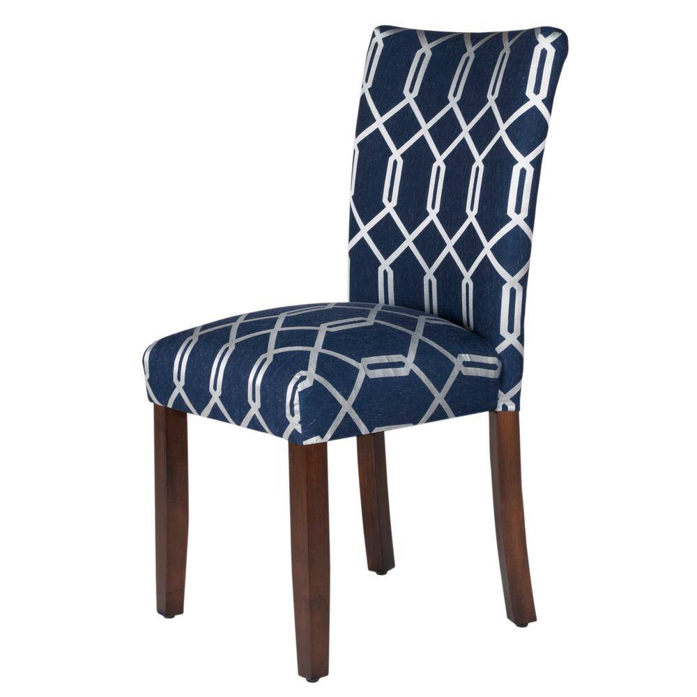 Homepop Parsons Navy Blue and Cream Lattice Upholstered Dining Chair (Set of 2) K6805-F2062