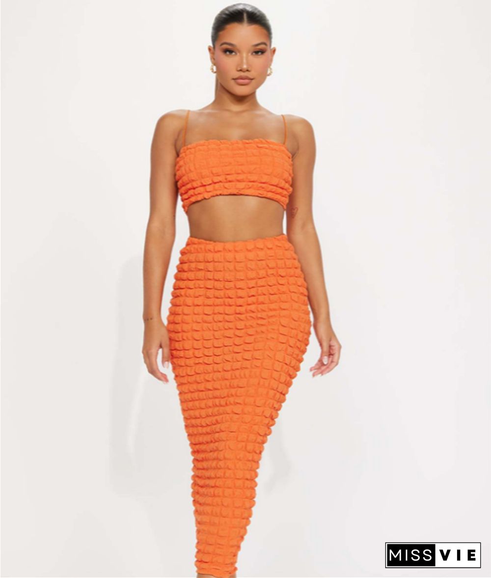 Spaghetti Strap Crop Tops Maxi Skirt Two Piece Set