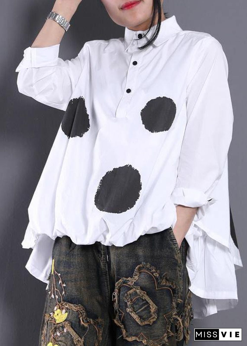 Women Asymmetric Clothes Christmas Gifts Black Dotted Blouse