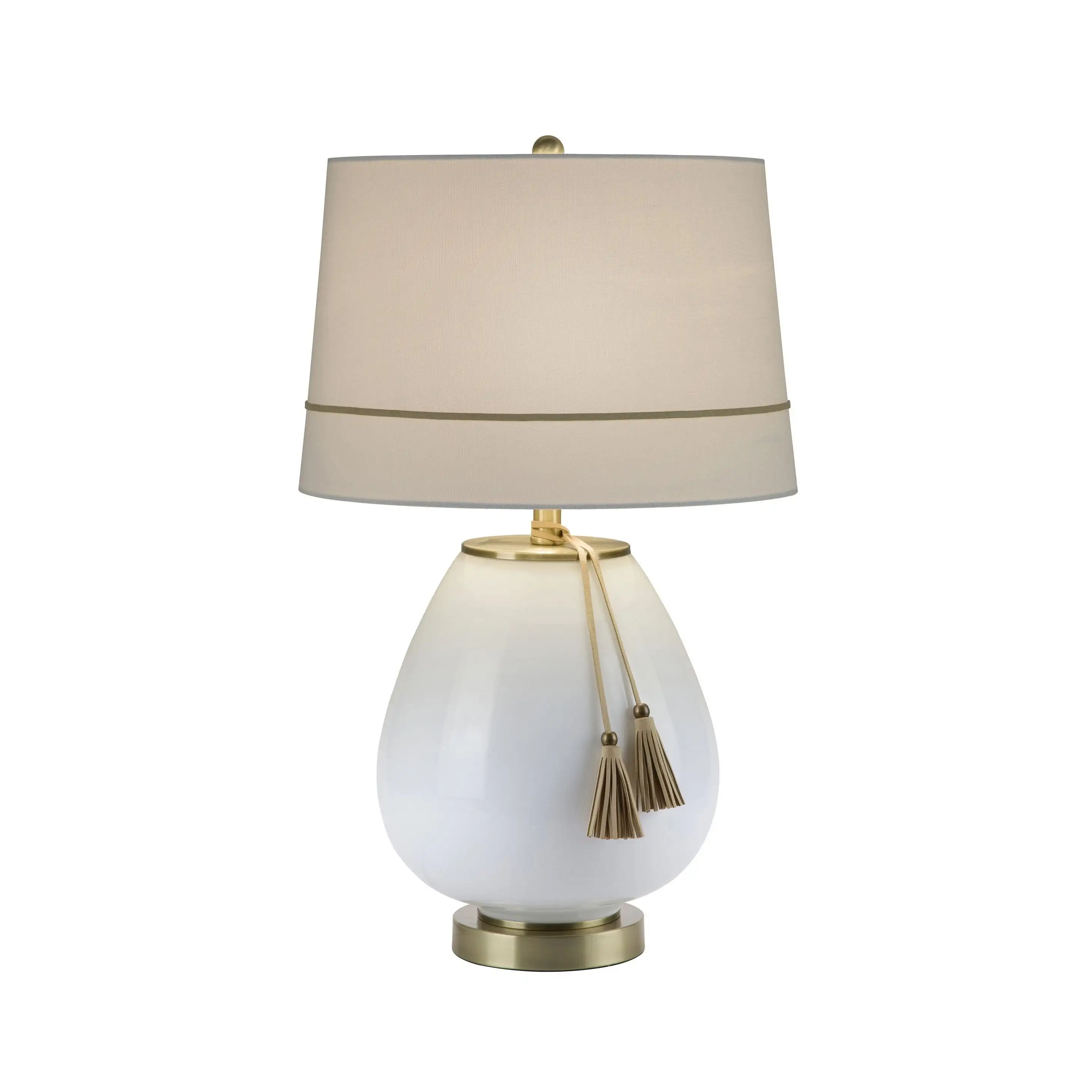 Catalina Carey Antique Brass and White Linen Shade Table Lamp