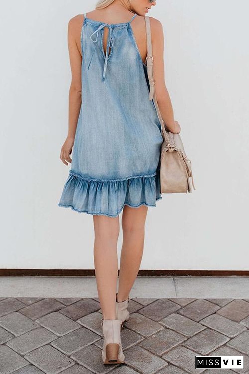 Ruffles Hem Denim Slip Mini Dress