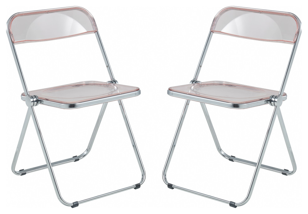 Lawrence Acrylic Folding Chair With Metal Frame  Set of 2  Rose Pink  LF19PK2   Contemporary   Folding Chairs And Stools   by Timeout PRO  Houzz