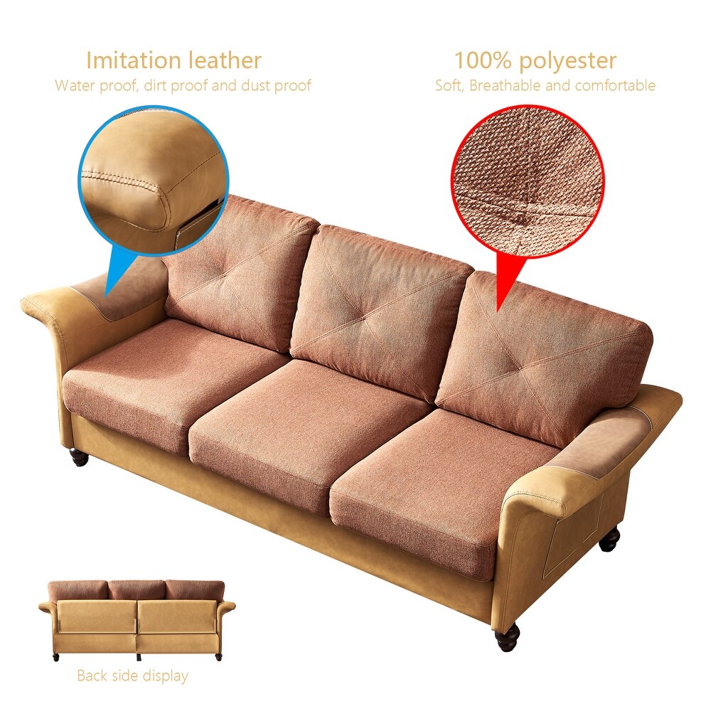 Living Room Furniture sofa  Linen Fabric Faux Leather sofa with Wood Leg  3 Seating Capacity sofa