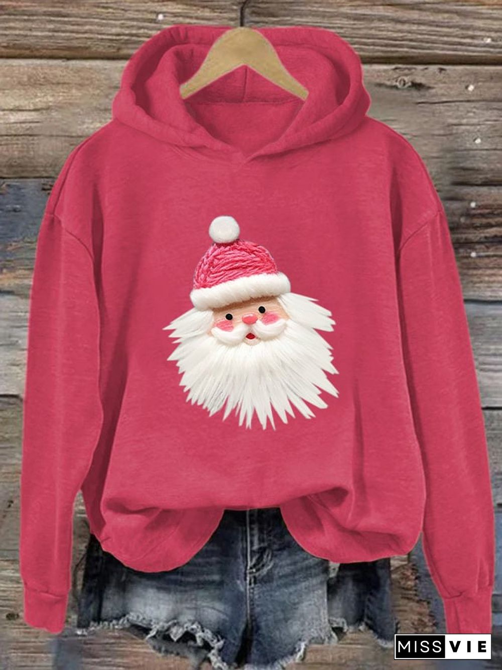 Women's Pink Santa Print Hoodie