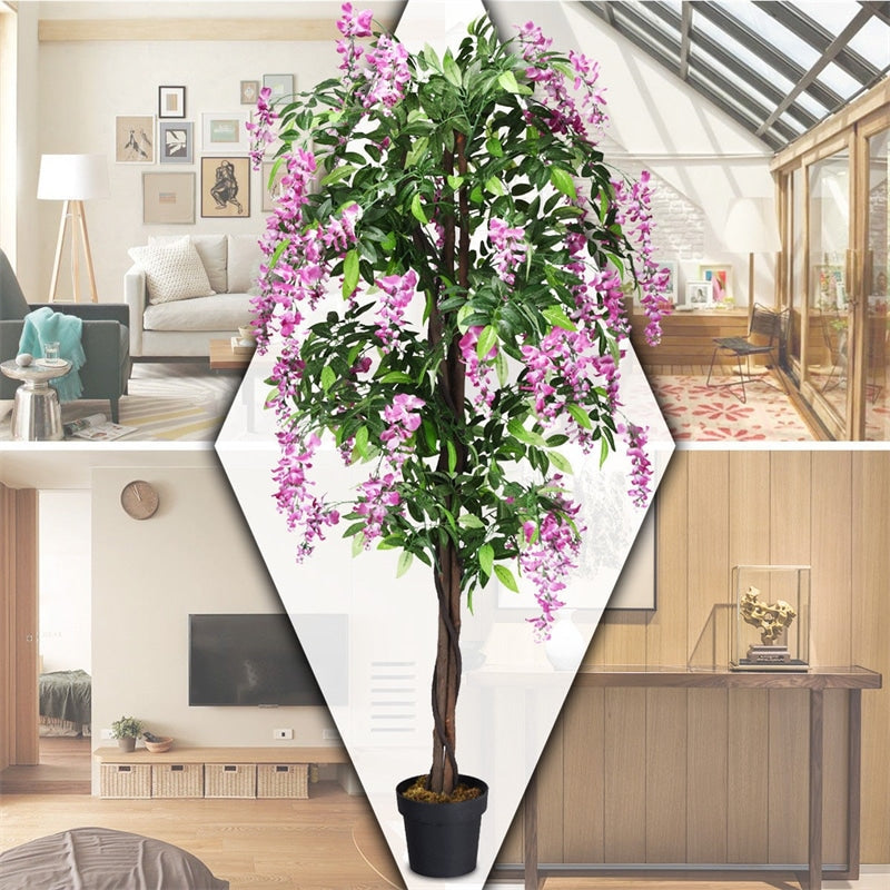 6FT Artificial Ficus Tree Fake Wisteria Tree Faux Plant for Indoor Outdoor Office Living Room D¨¦cor