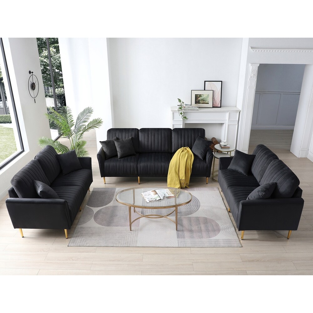 Mid Century Luxury Velvet 3 Piece Sofa Set