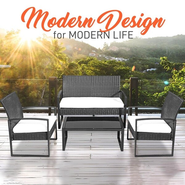 4 Pcs. Patio Outdoor Rattan Furniture Set-1 Double 2 Single Chairs， and 1 Table (Black) - Overstock - 37952154