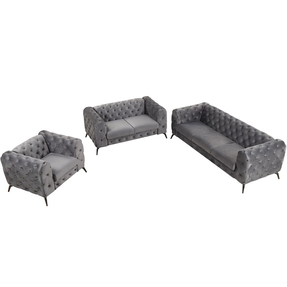 3 Piece Tufted Sofa Set in Velvet 3 Seat Sofa Loveseat Single Chair   189\