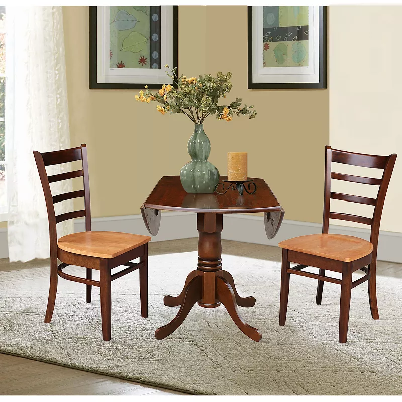 International Concepts Drop Leaf Dining Table and Two Tone Chair 3-piece Set