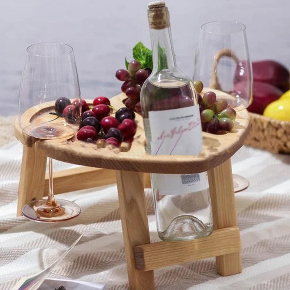 Heart-shaped Foldable Portable Picnic Table for Wine and Glass Champagne Snack