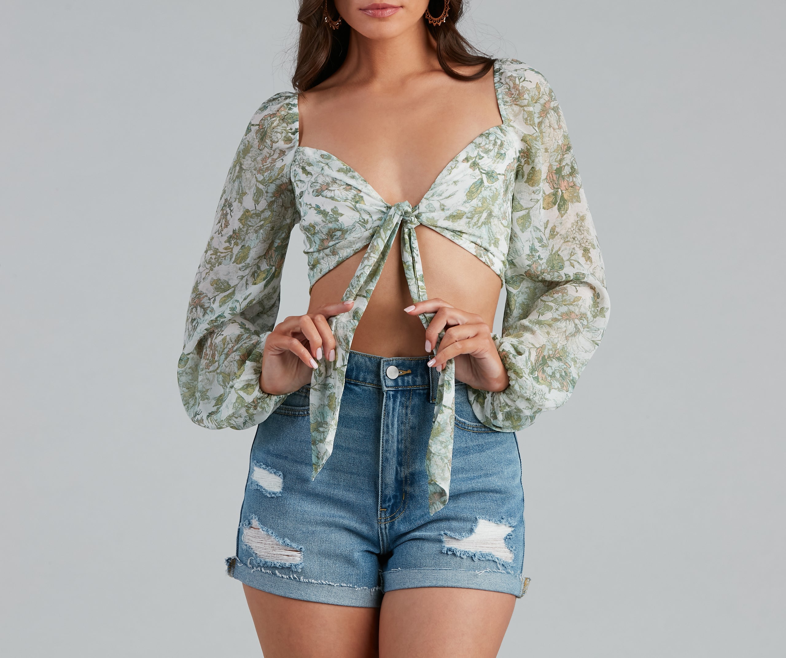 Chic Dainty Floral Tie-Front Top