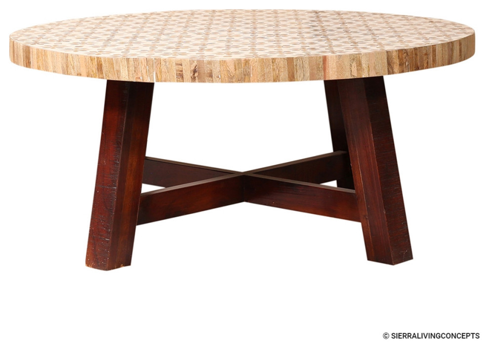 Solid Wood 2 Tone Round Coffee Table   Rustic   Coffee Tables   by Sierra Living Concepts Inc  Houzz