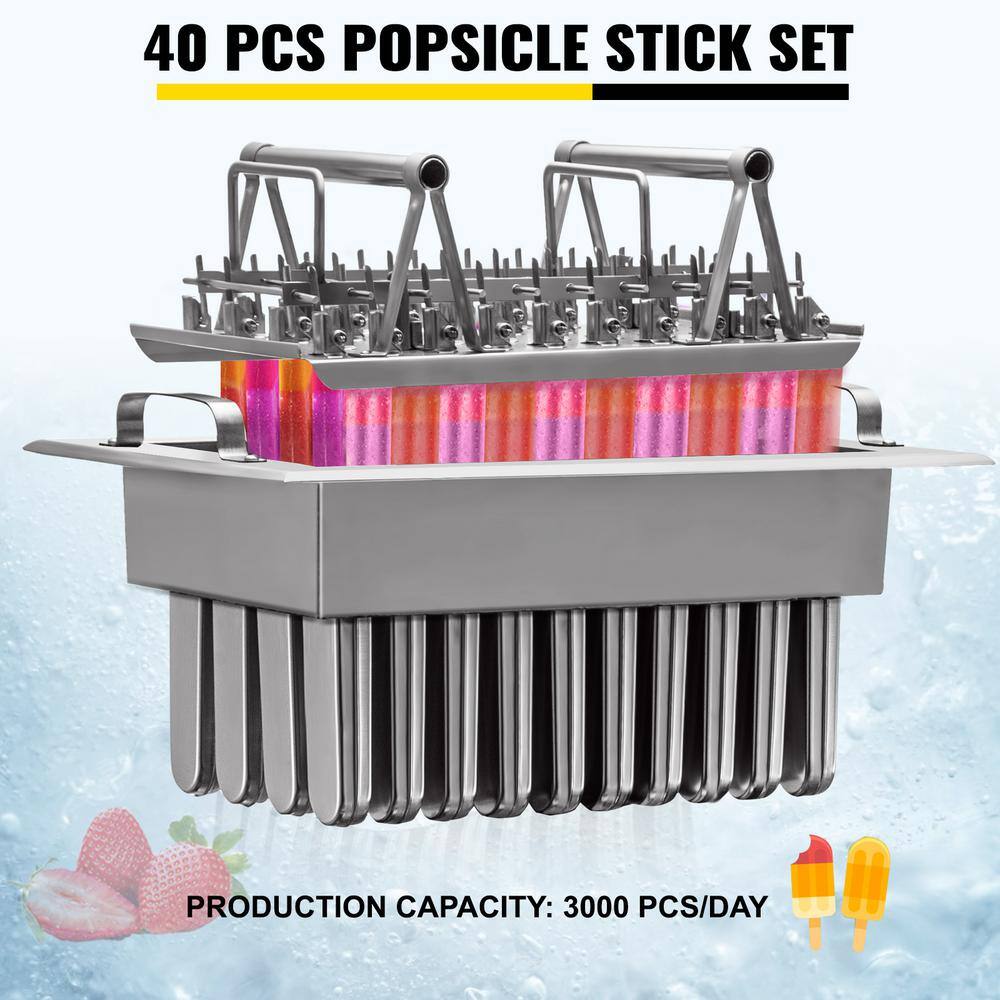 VEVOR Commercial Popsicle Machine 1250 Watt Ice Pop Machine 40 Pcs Set Stainless Steel Ice Lolly Making Machine Silver BBJDM40PCSM000001V1