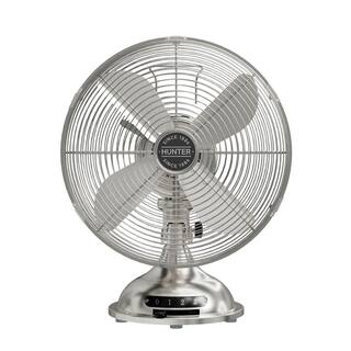 Hunter Classic 12 in. 3-speed Desk Fan in Brushed Nickel with Non-slip Base and Easy-Carry Handle 97315