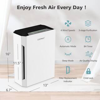 Costway H13 True HEPA Air Purifier Portable Air Cleaner with Adjustable Wind Speeds ES10182US-WH