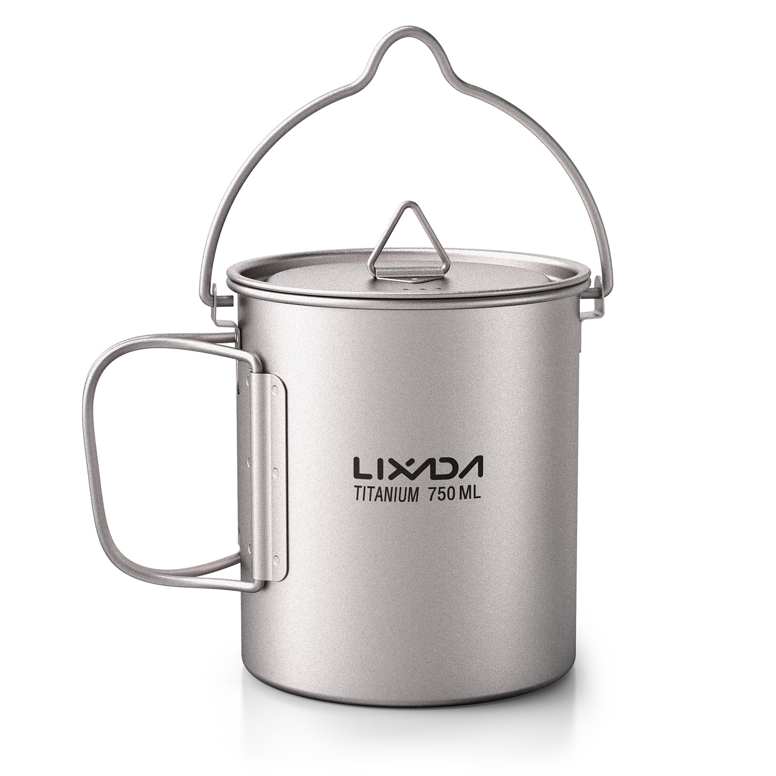 Lixada Ultralight 750ml Titanium Pot Portable Titanium Mug Cup with Lid and Foldable Handle Outdoor Camping Cooking Picnic