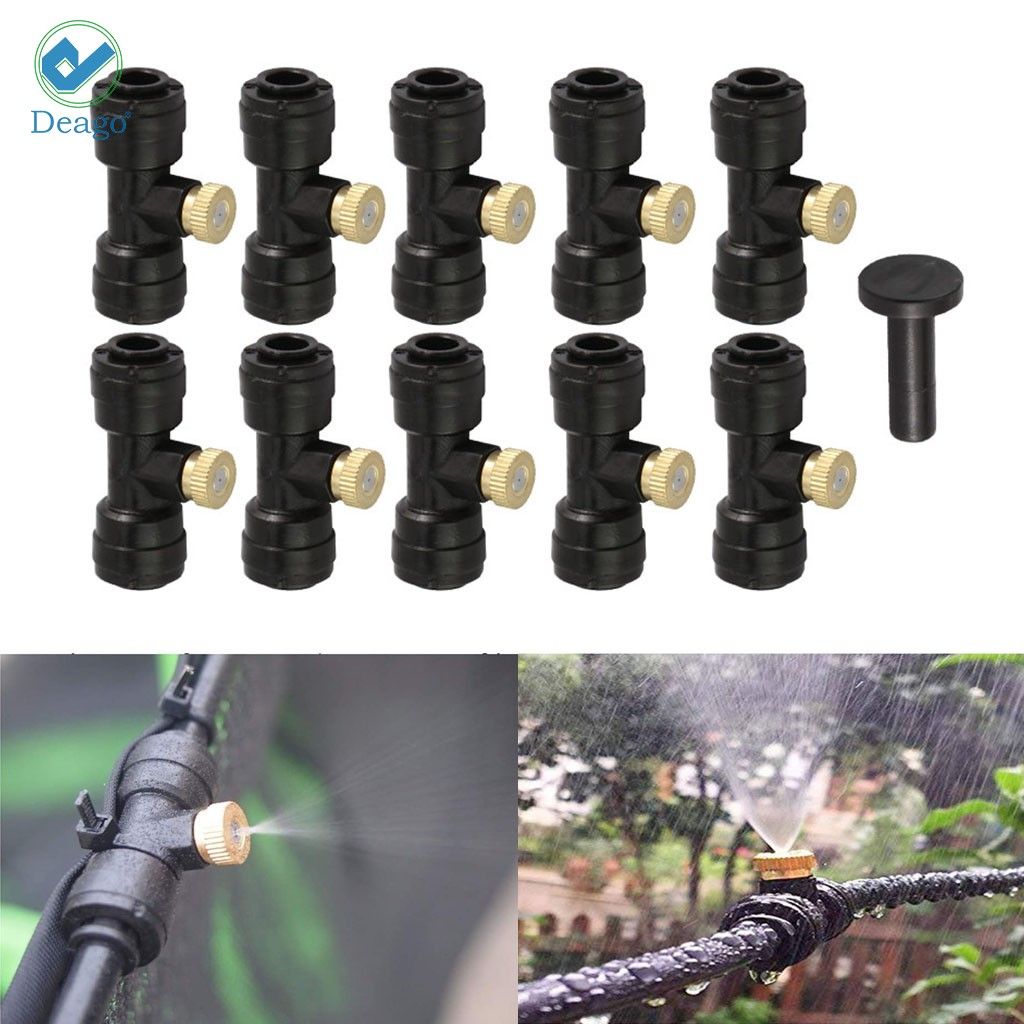 Deago 10pcs Misting Nozzles Kit 1/4'' Slip-Lock Brass Mister Nozzles 0.4mm 10/24 UNC Patio Cooling System Irrigation Accessories Set