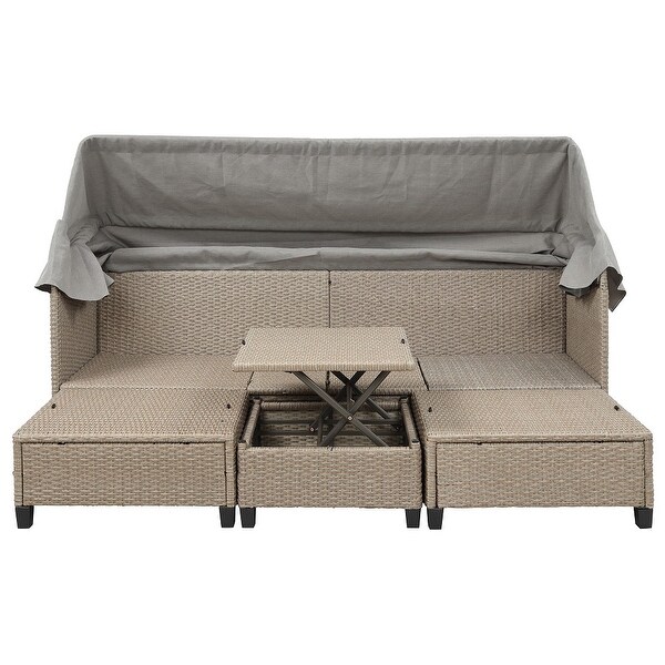 4 Pcs Resin Wicker Patio Sofa Set w/ Retractable Canopy，Lifting Table - Overstock - 35899923