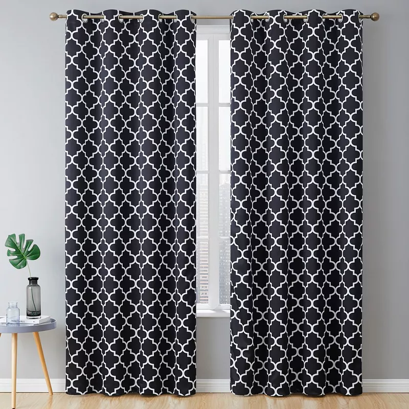 THD Royal Lattice Decorative Blackout Thermal Privacy Room Darkening Grommet Window Drapes Curtain Panels Bedroom - Set of 2