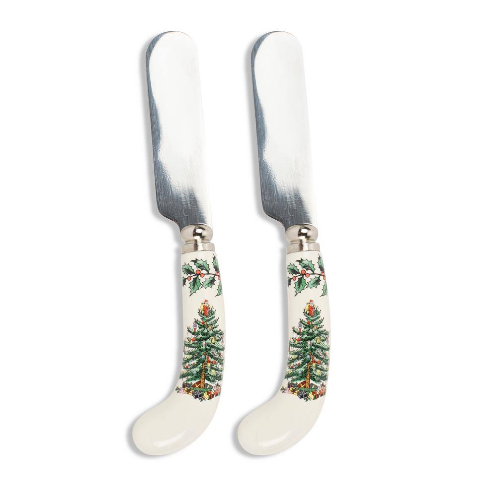 Spode Christmas Tree 4.75 in. 4-Piece Stainless Steel and White Ceramic Spreader Set 1497832