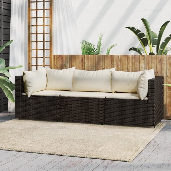 vidaXL Patio Lounge Set with Cushions Brown/Black/Gray Poly Rattan