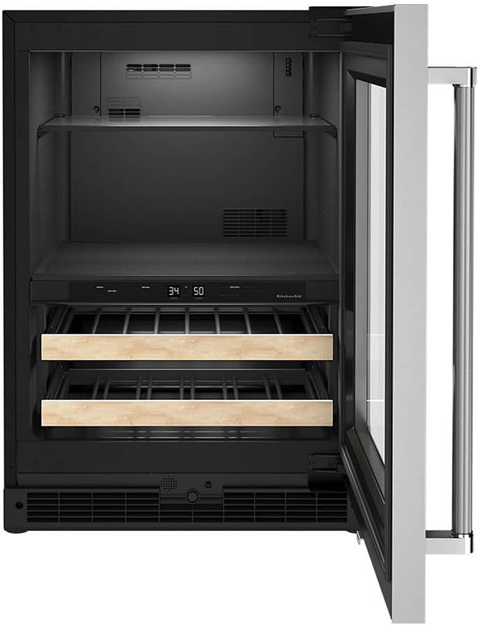 KitchenAid 24 Stainless Frame Right-Hinge Beverage Center With Glass Door And Wood-Front Racks