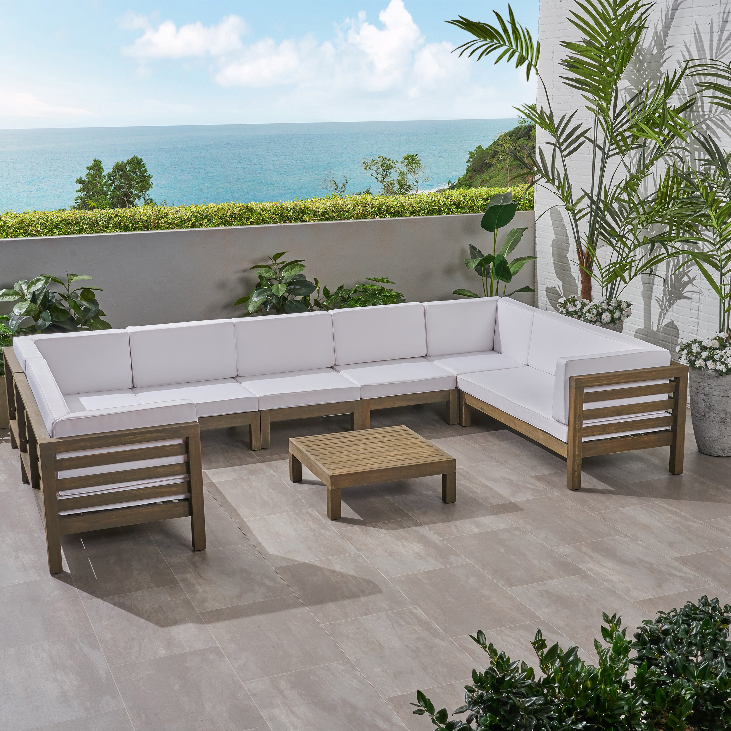 Emma Outdoor 9 Seater Acacia Wood Sectional Sofa Set