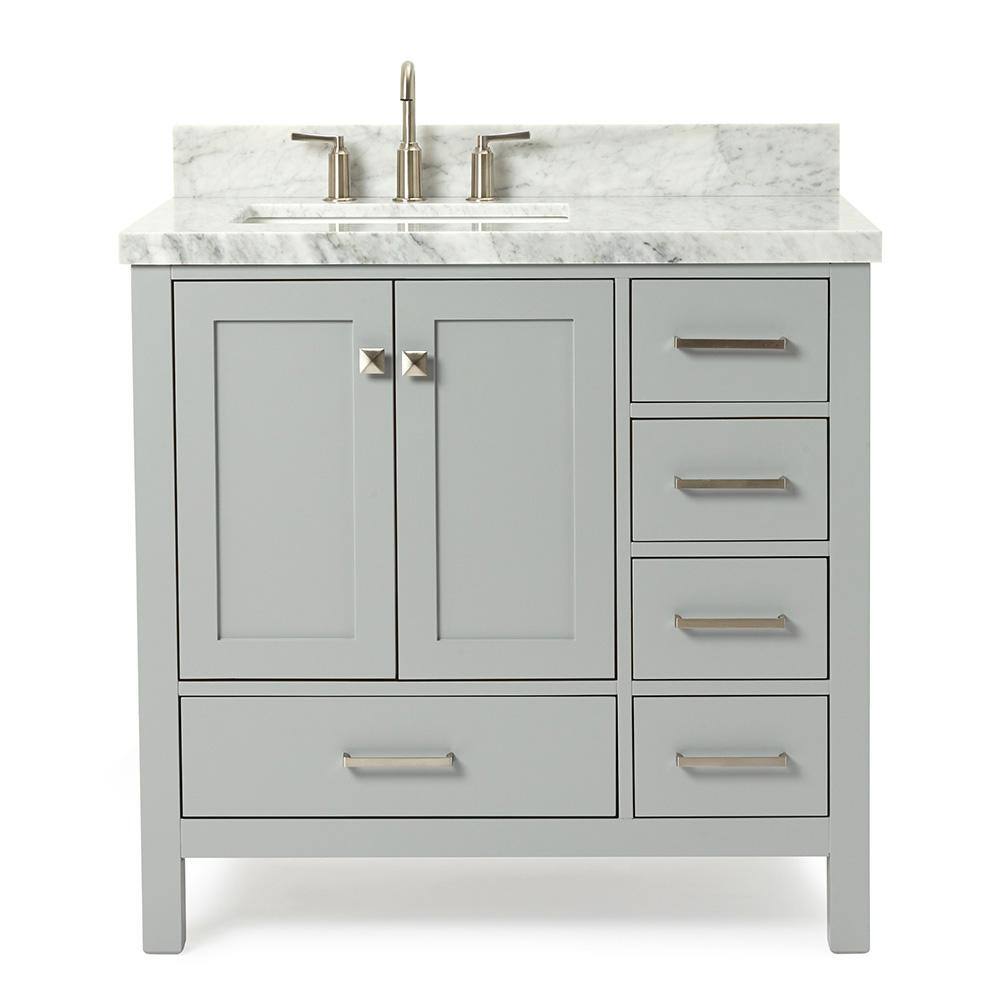 ARIEL Cambridge 37 in. Bath Vanity in Grey with Marble Vanity Top in Grey with White Basin A037SLCWRVOGRY