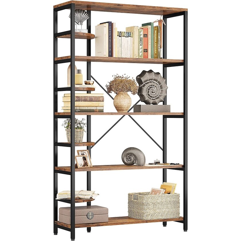 Industrial Bookcases and Bookshelves Corner Shelf 8 Tiers Rustic Storage Rack Plant Stand Corner Ladder Shelf - as picture