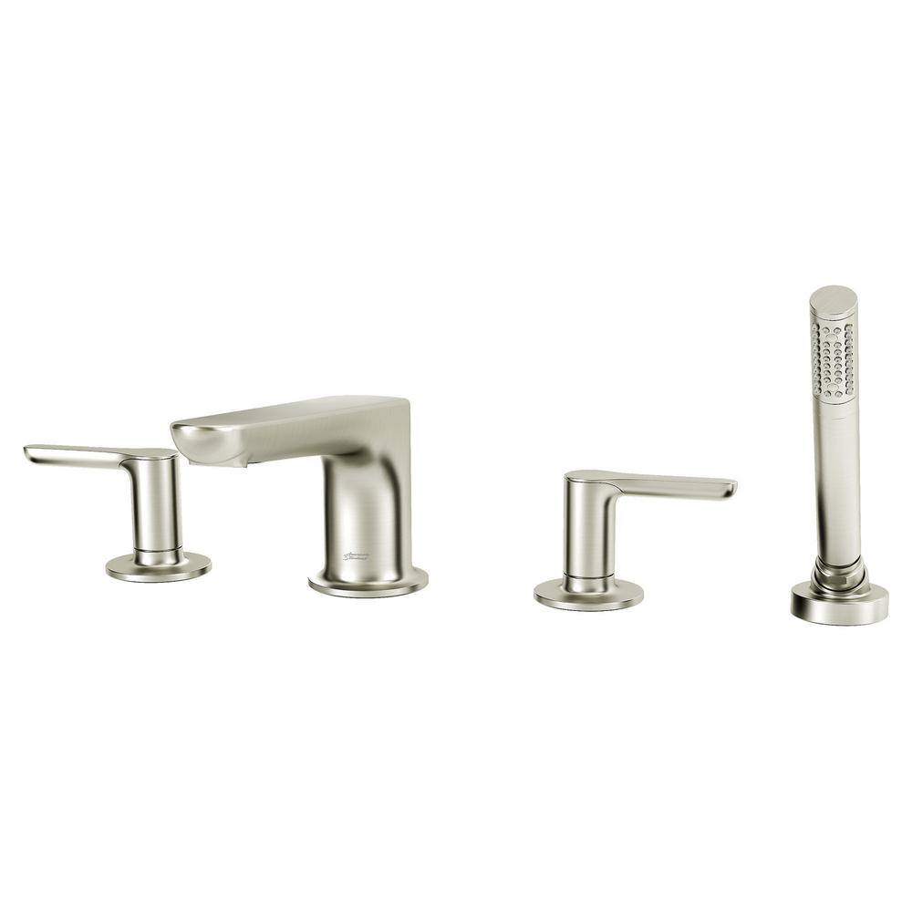 American Standard Studio S 2-Handle Deck-Mount Roman Tub Faucet for Flash Rough-in Valve with Hand Shower in Brushed Nickel T105901.295