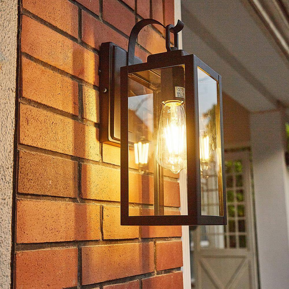 13 in. 1-Light Matte Black Hardwired Outdoor Wall Lantern Modern Sconce with Clear Glass UTO-12151