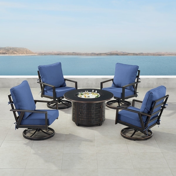 Black Aluminum Fire Table Set with Four Club Chairs