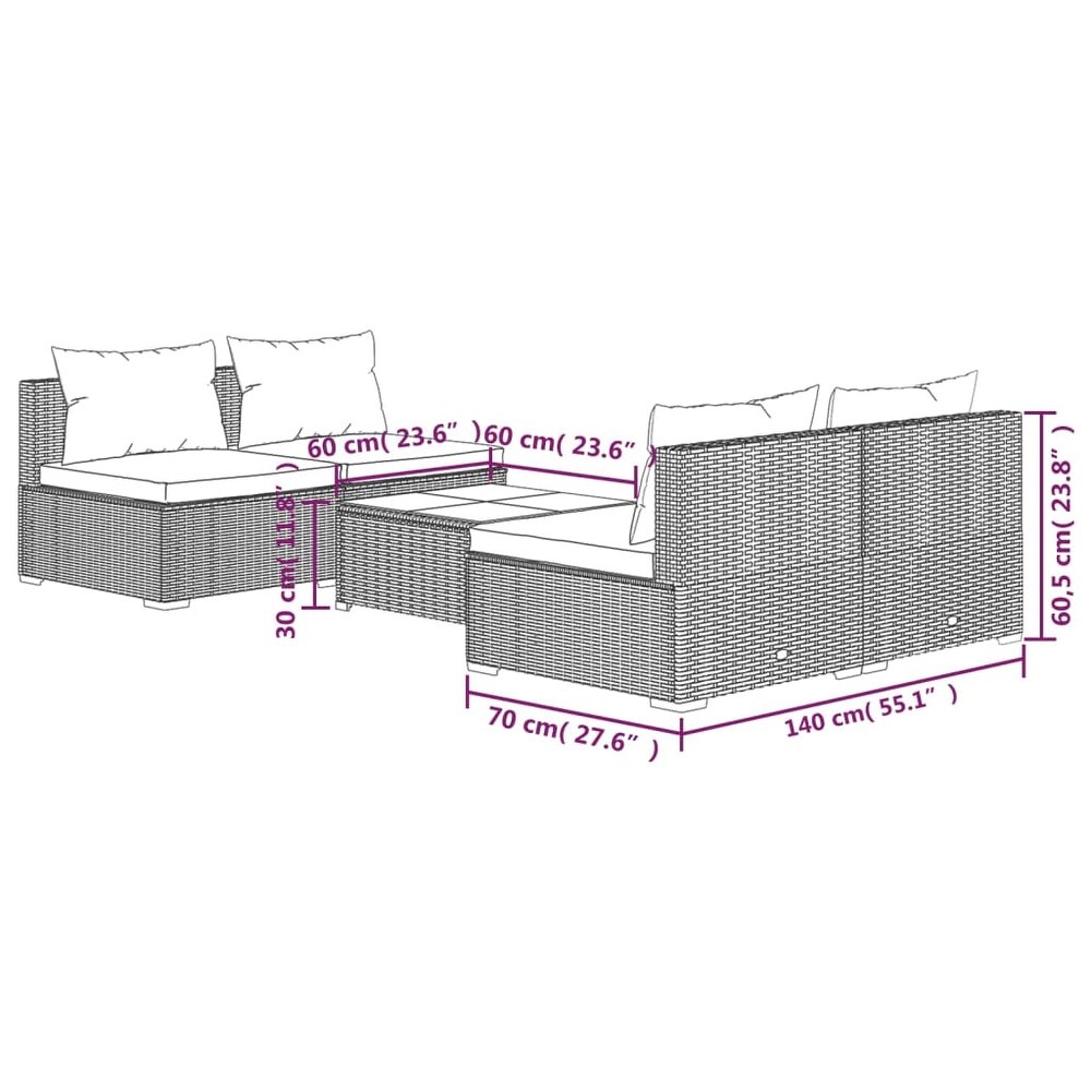 vidaXL Patio Lounge Set Outdoor Sectional Sofa Set Table Garden Poly Rattan