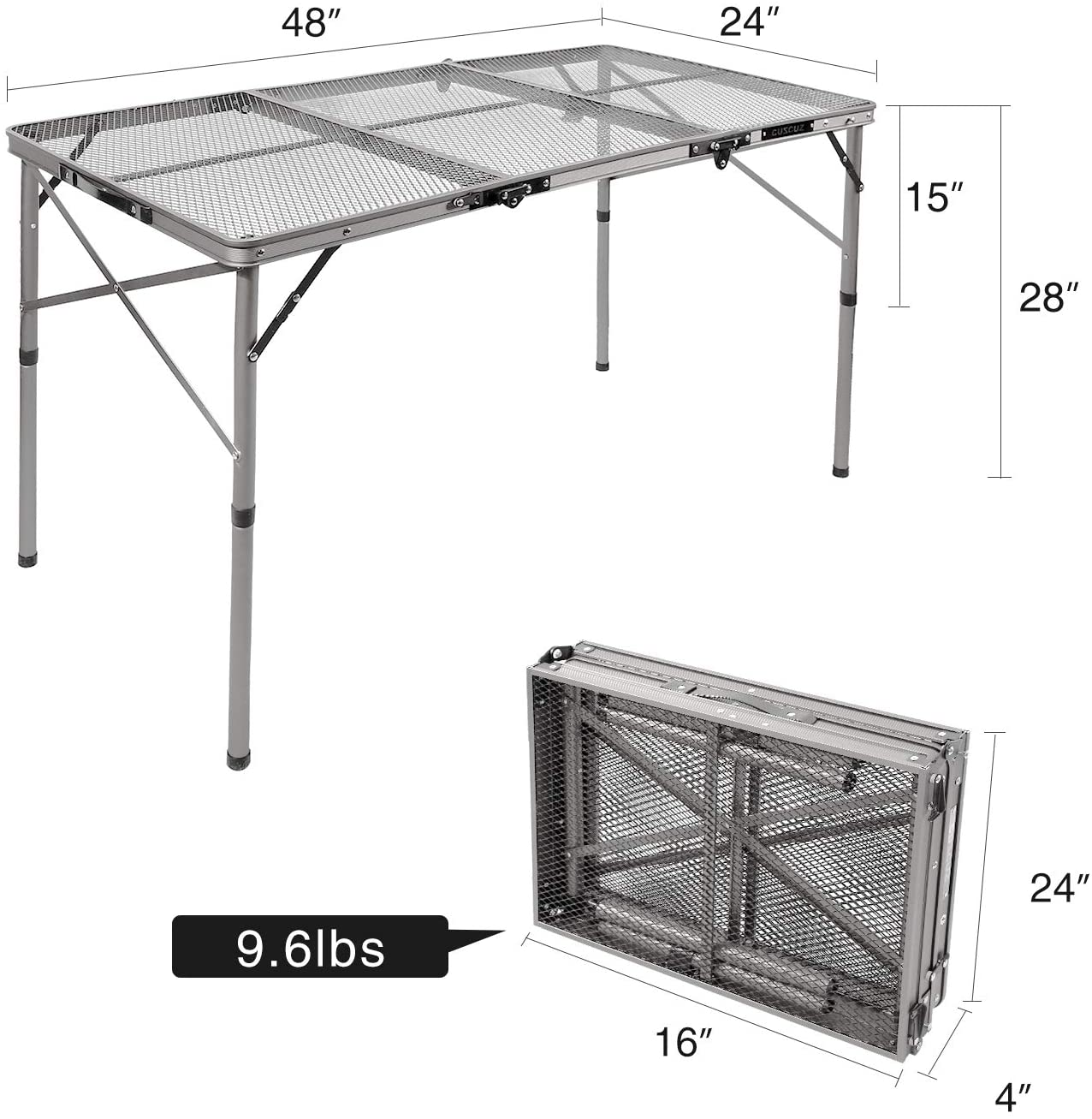 REDCAMP Folding Portable Grill Table for Camping, Lightweight Aluminum Metal Grill Stand Table for Outside Cooking Outdoor BBQ RV Picnic, Easy to Assemble with Adjustable Height Legs, Silver