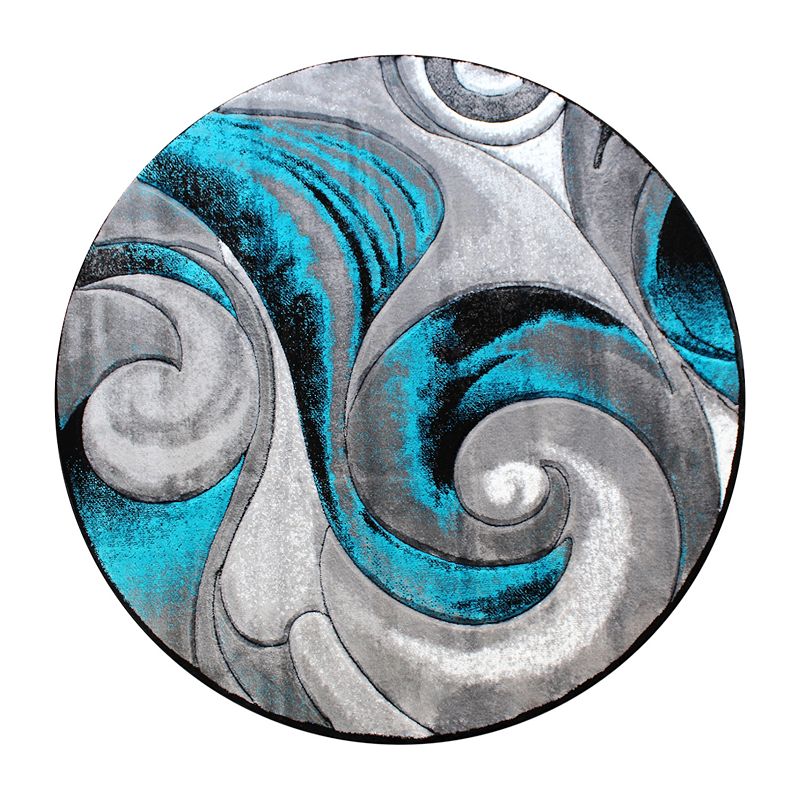 Masada Rugs Masada Rugs DaVincii Collection 8'x8' Round Modern Woven Area Rug with Hand Carved Wave Design in Turquoise - Design D410