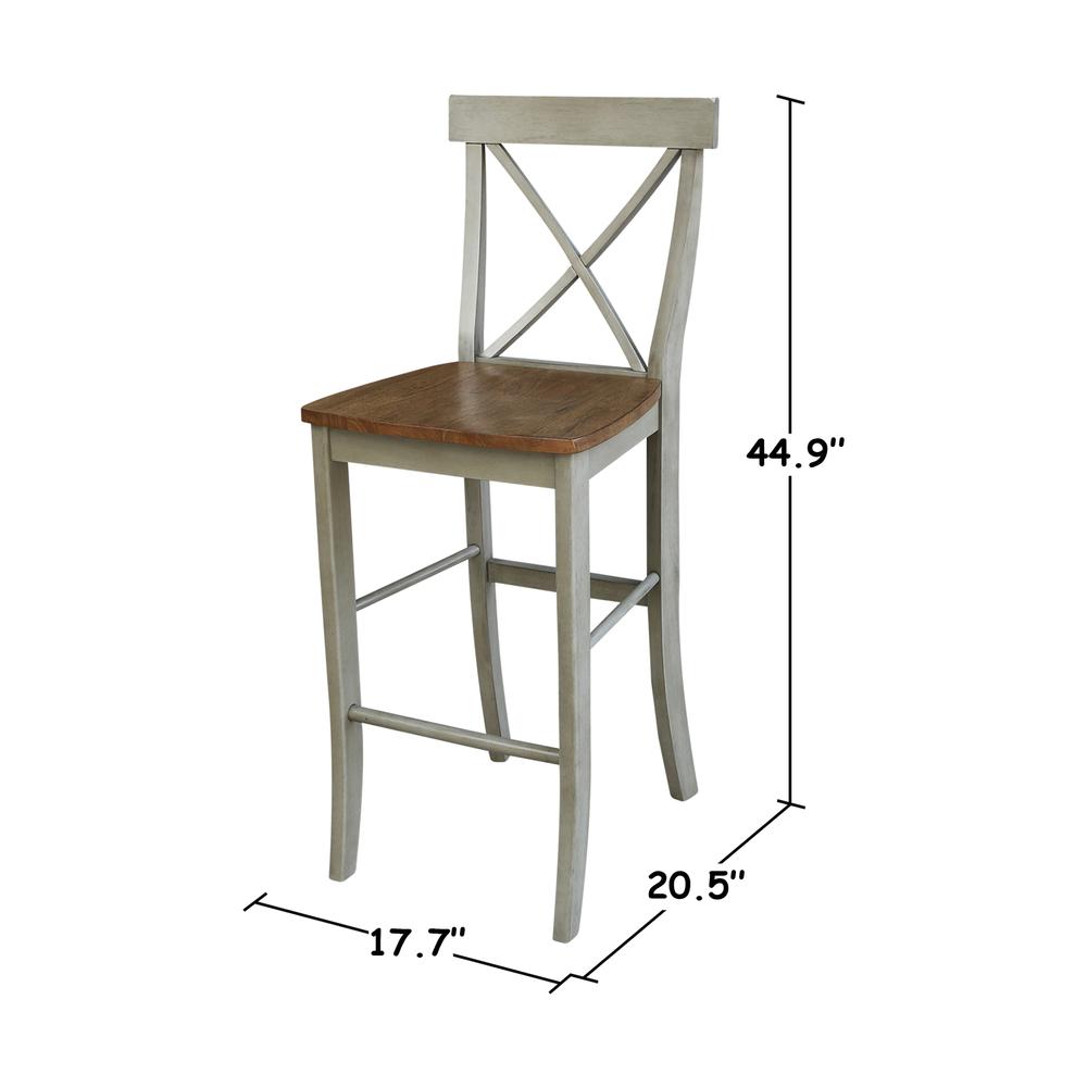 International Concepts Wood Cross Back Bar Height Stool - 30 Seat Height - Distressed Hickory/Stone