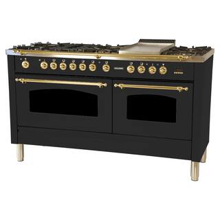 Hallman 60 in. 6 cu. ft. Double Oven Dual Fuel Italian Range True Convection8 Burners LP Gas Brass TrimMatte Graphite HDFR60BSMGLP