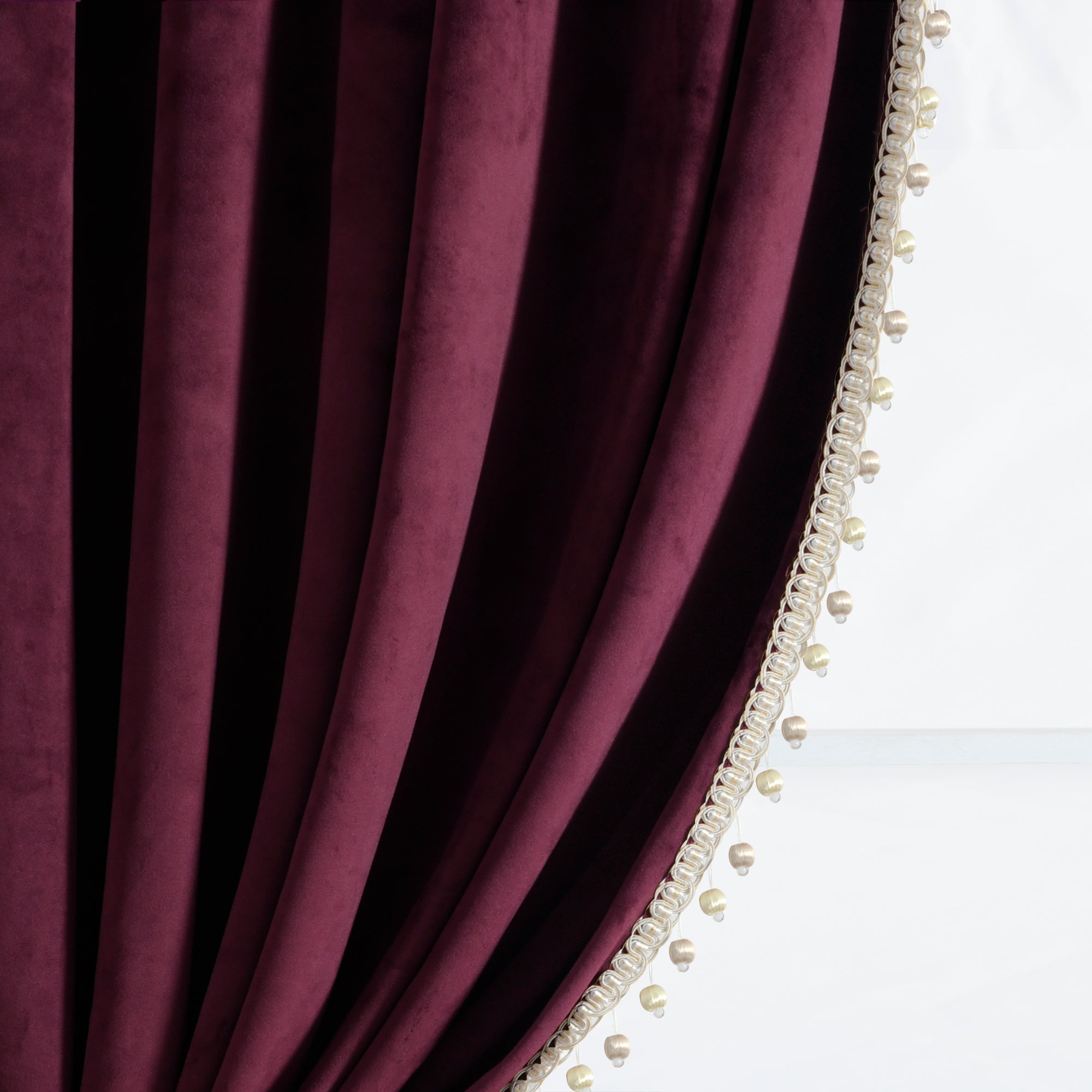 Luxury Vintage Velvet With Silky Pompom Trim Window Curtain Panel