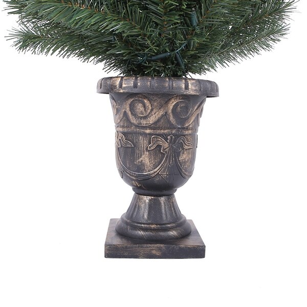 4Ft PreLit LED Artificial Pine Christmas Tree with Urn Pot (Set of 2)