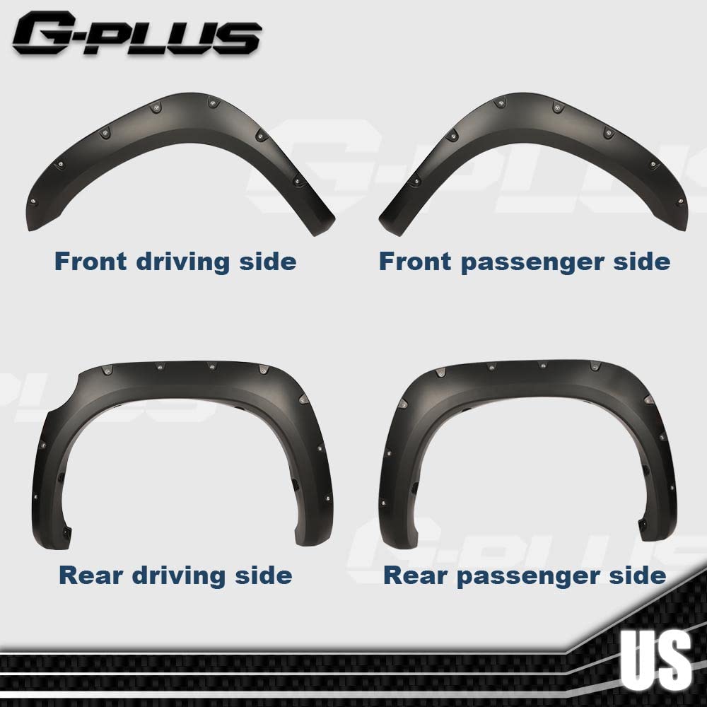 G-Plus Fender Flares Fit for 2007-2013 Toyota Tundra Wheel Fender Flares Pocket Rivet Style Smooth