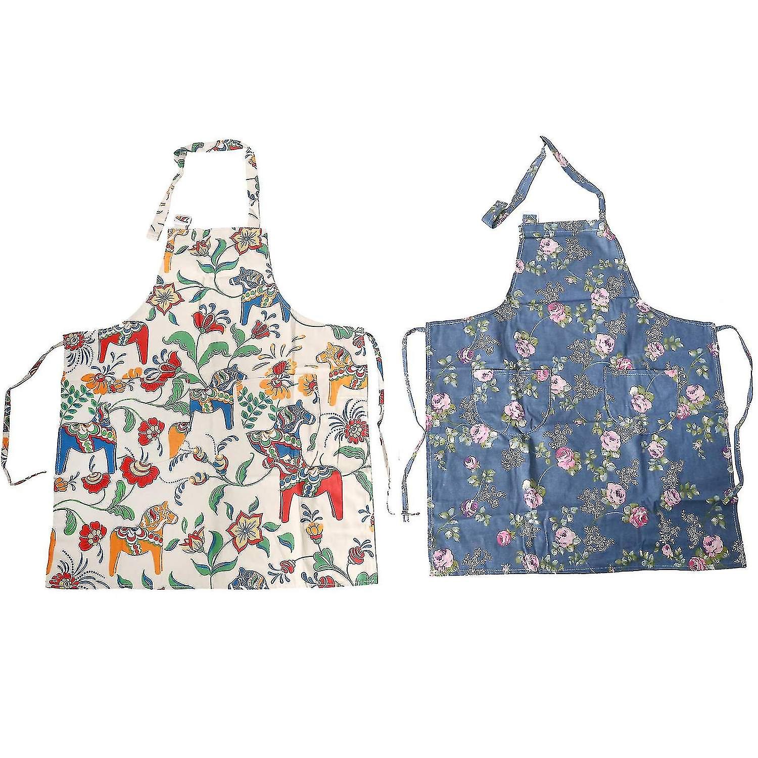 2 Pack Apronner Bib Aprons For Women Soft Cotton Linen Kitchen Cooking Chef Apron With Pockets Adjus