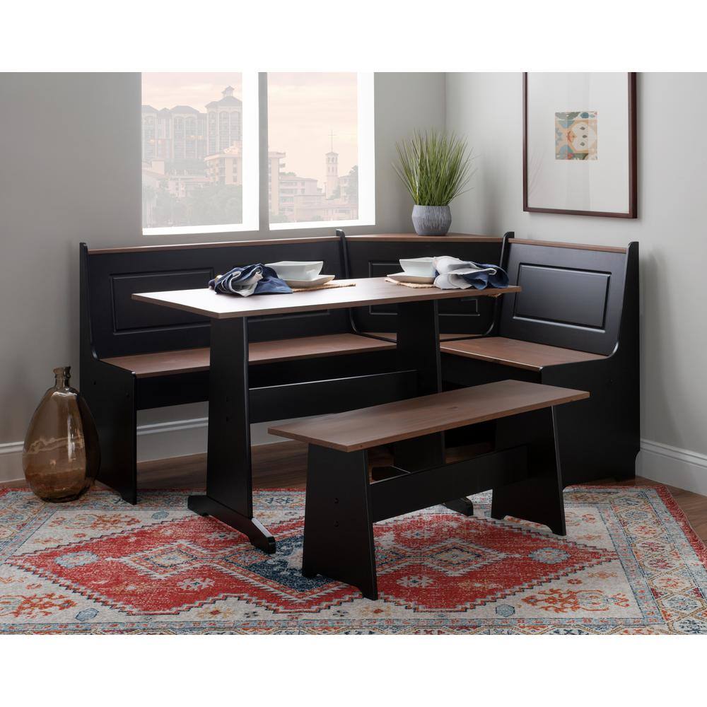 Linon Home Decor Ardmore 3 Piece Black and Pecan Breakfast Nook Dining Set THD02975