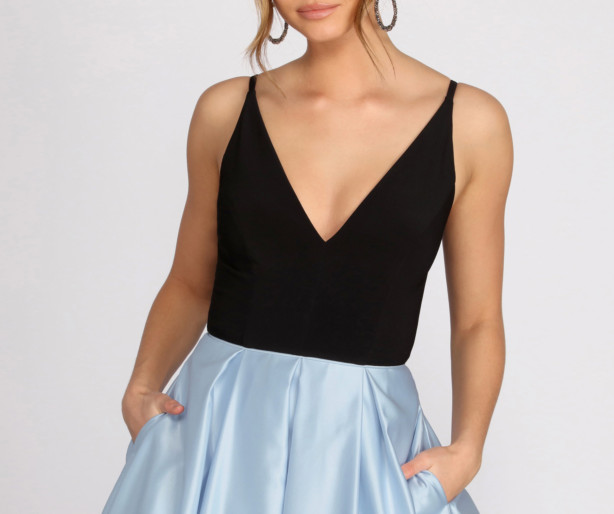 Lila Deep V Satin Ball Gown